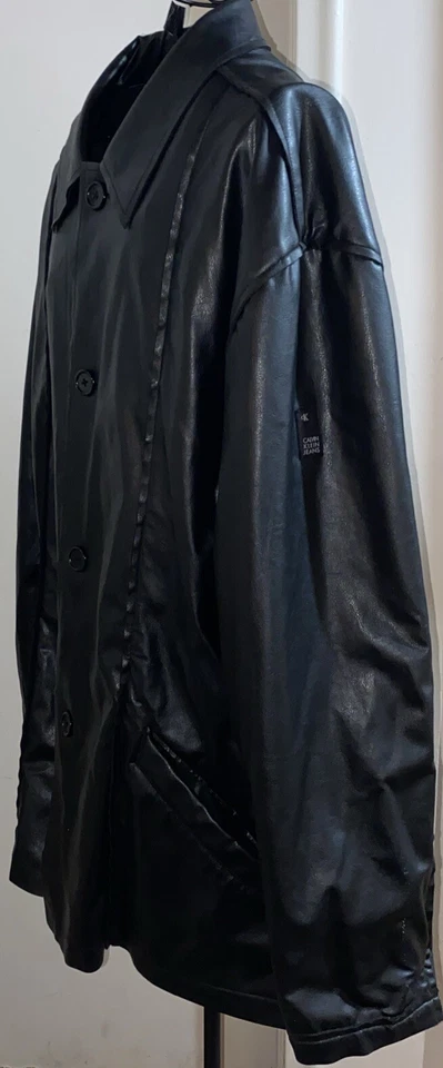Vintage CALVIN KLEIN Black Faux Leather Men's Button Down Jacket Sz XL -Lined - Image 2 of 4