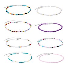 8pcs Beaded Choker Bohemia Necklace Set for Women Girls Colorful Boho Jewelry