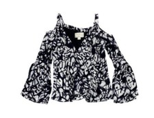 Nicole Miller Artelier Silk Black And White Top, Bell Sleeves, Size M, NWT