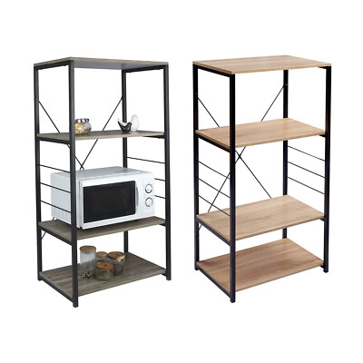 Scaffale Cucina Acciaio E Legno 4 Ripiani - Carrello Per Microonde Organizzatore 60x40x123cm