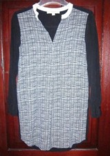 Ann Taylor Loft Petites S Tunic Dress Popover Checked Black White Pockets Rayon