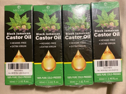4 Pk MEEYEE Black Jamaican Castor Oil 100% Pure Cold Pressed 2.2 fl oz Exp 10/26