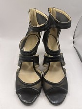 Nine West Gezzica Dress Stiletto Heels Shoe Sandal Black size 8.5 M Rear Zip