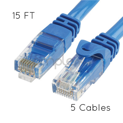5x 15FT CAT6 Cable Ethernet Lan Network CAT 6 RJ45 Patch Cord Internet Blue NEW