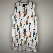 ASHRO Ethnic African American White Sleeveless Cotton Lined Summer Dress 22W