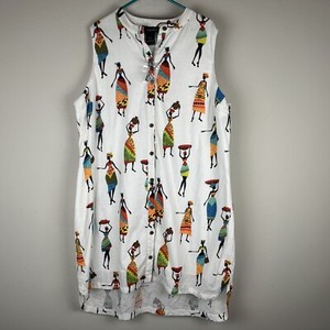 ASHRO Ethnic African American White Sleeveless Cotton Lined Summer Dress 22W