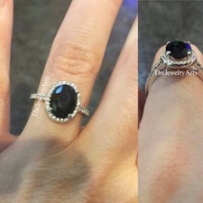Genuine Black Spinel Ring Solitaire Engagement Ring 925 Silver Sterling