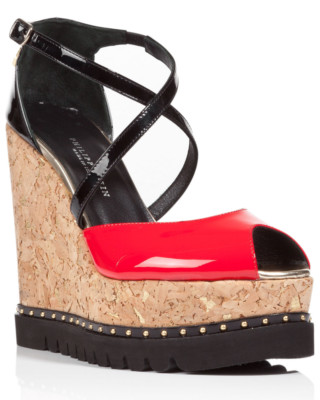 Philipp Plein Damen Sandals Wedge Open Toe Women's Red Platform Lackleder/Kork