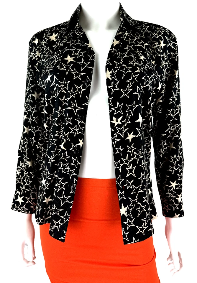 $1K Saint Laurent Nuevo 4 US 40 IT S Negro Estampado de Estrellas Seda Blusa Vestido Top Pasarela Foto 2 de 4