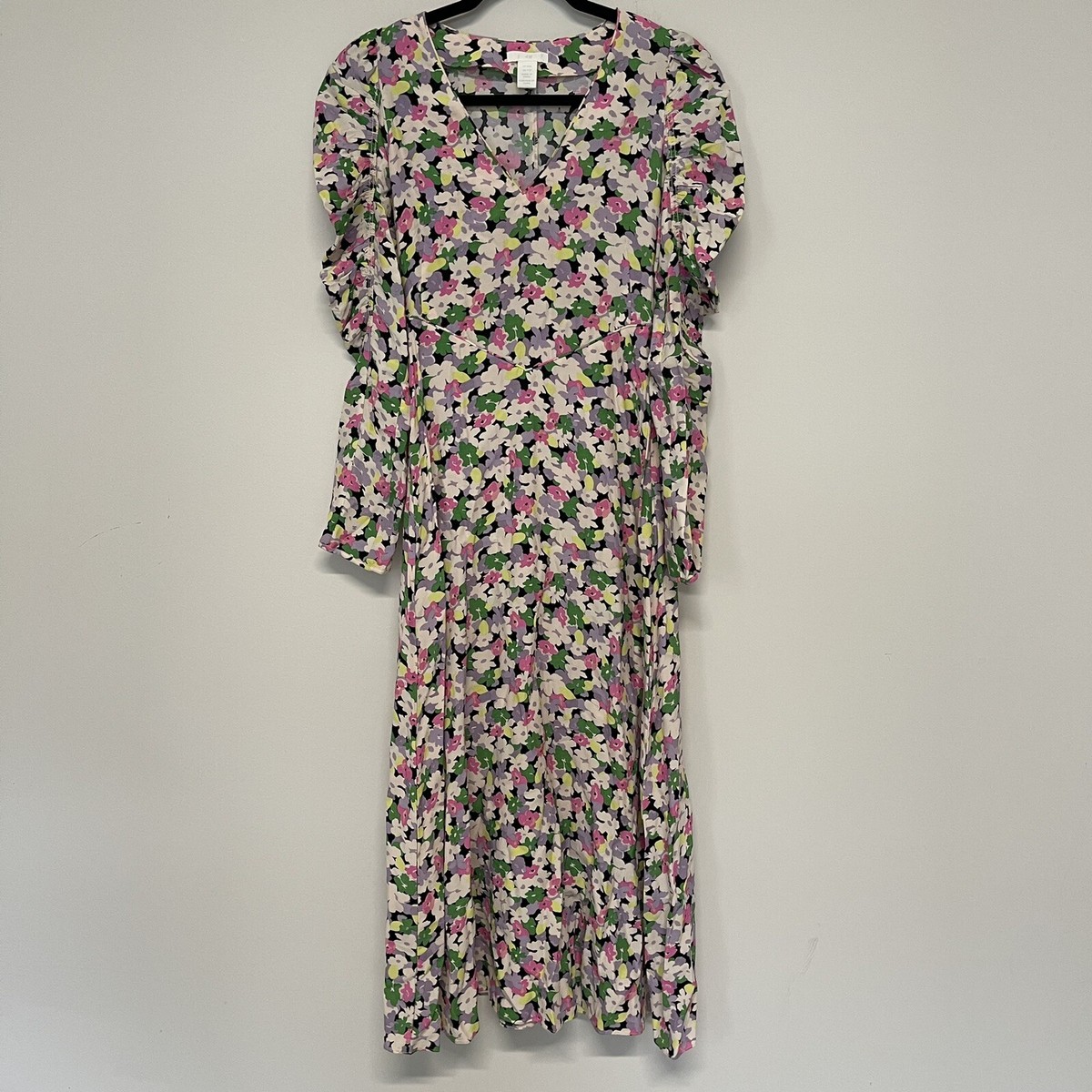 H&M Floral Print Colorful Long Sleeve Dress Womens Size XXS Blogger Fave