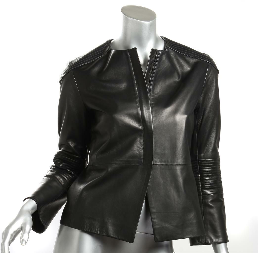 FILA Cappotto biker THE ROW donna nero in pelle agnello cerniera anteriore US4 EU34