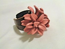 NWT Artsy OS Adjustable LEATHER Pink Flower Ring Unique Art to Wear Fun 