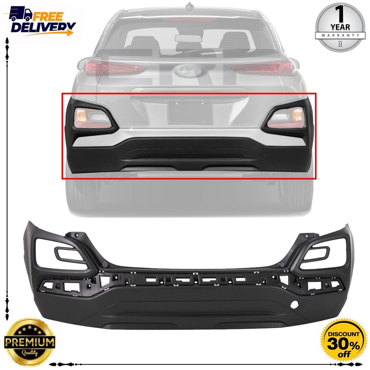 Rear Bumper Cover Textured For 2018-2021 Hyundai Kona HY1100230