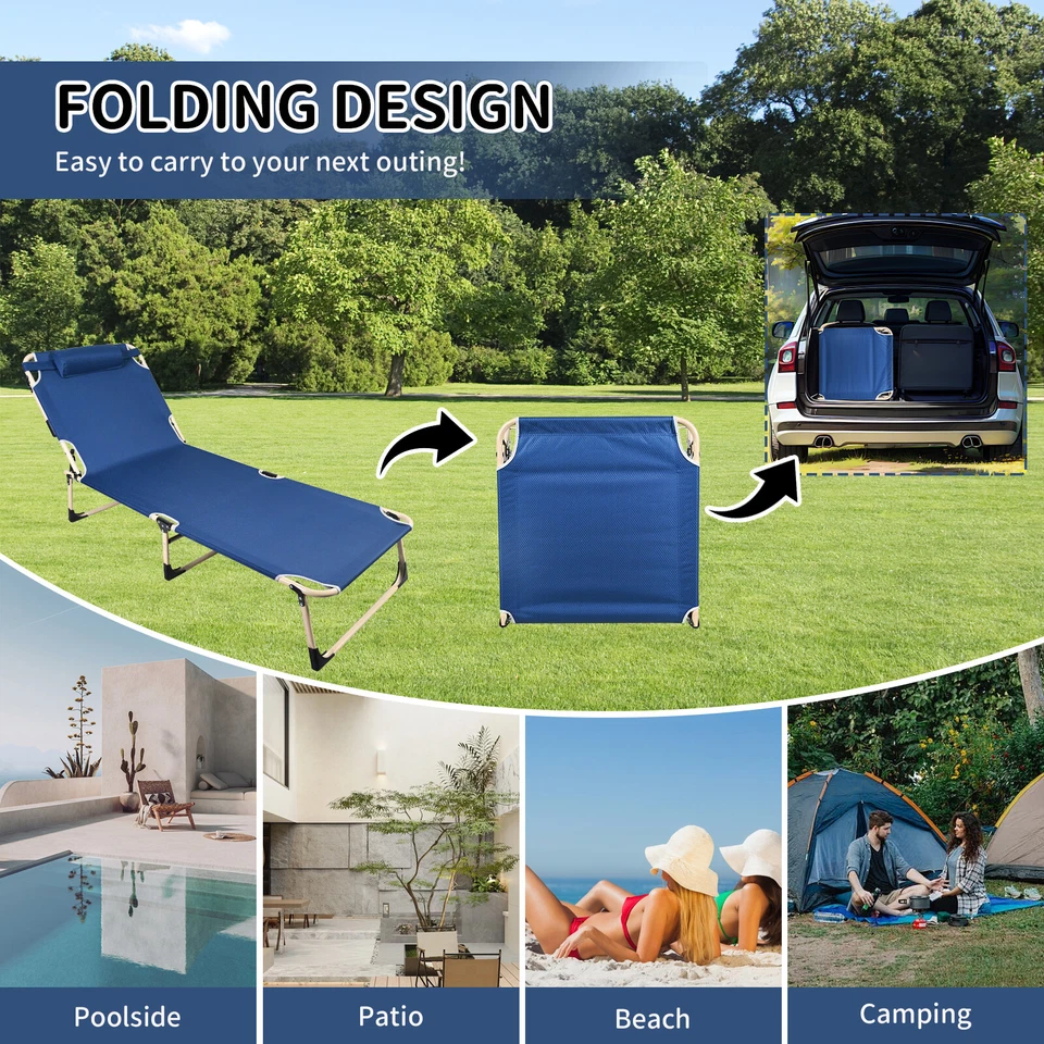 Sonnenliege klappbar Gartenliege Liegestuhl Strandliege mit Kopfkissen + Kissen - Bild 3 von 4