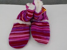 Joe Boxer Plush Bootie Slippers Womens SZ 4-10 Purple Pink Stripes Polar Fleece