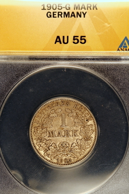 1905-G ANACS AU55 Germany Silver One Mark!! E0932
