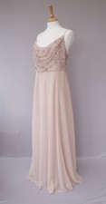 Monsoon Nude Pink Long Chiffon Evening Dress Size 18 JE1916