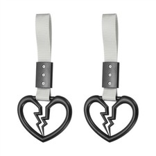 2Pcs Broken Heart Shaped Car Handle Straps for Auto Decoration, Black