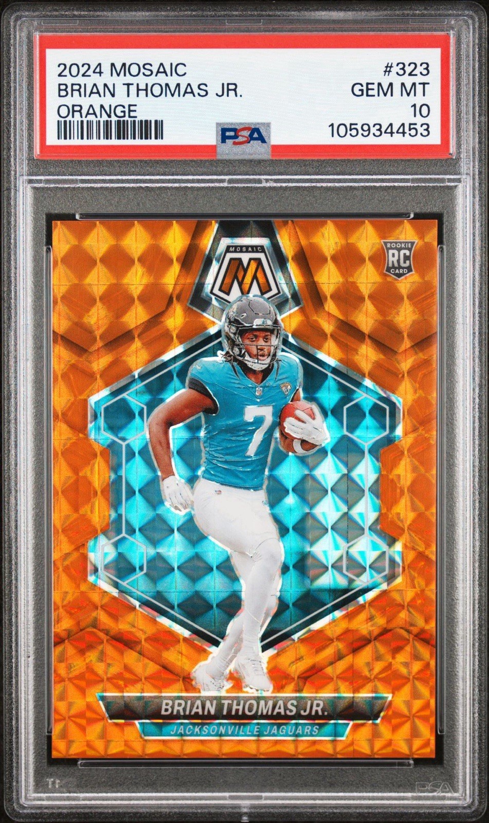 2024 Panini Mosaic Brian Thomas Jr. #323 Orange Mosaic Prizm /199 (RC) PSA 10