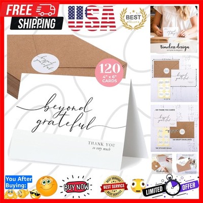 120 Heavyweight Blank Thank You Cards with Envelopes Beyond Grateful Thank Yo...