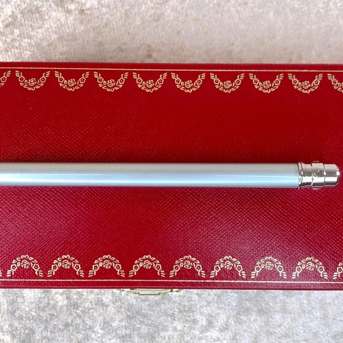 Cartier Ballpoint Pen Santos Steel Lacquer Palladium Finish with Case & Papers - Picture 8 of 15