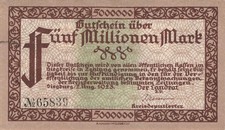 Siegburg Gutschein &uuml;ber 5 Millionen Mark 1923 Kfr., No.65839