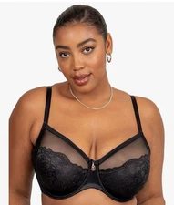Curvy Couture 40H Bra Black Luxe Lace Underwire Unlined Full Coverage 1299