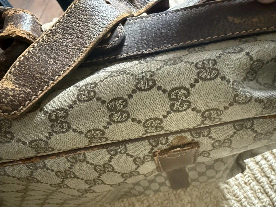 Maleta Jet Set Vintage Años 70 Gucci Monograma Lona Y Cuero Marrón Foto 4 de 4