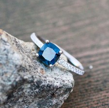 Created London Blue Topaz Sterling Silver Ring Size 5