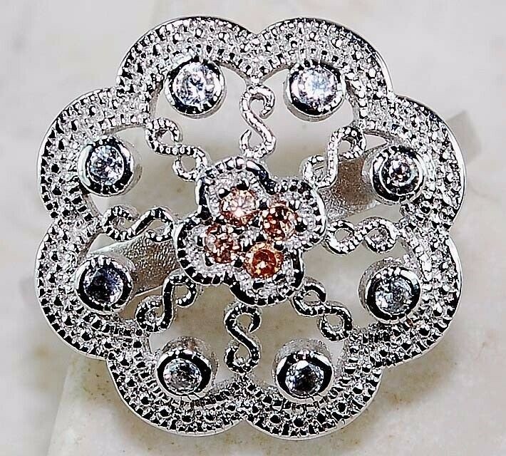 1CT  Padparadscha 925 Sterling Silver Ring Jewelry Sz 6 G2-2