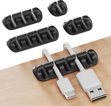 Cord Organizer for Desk, Nightstand Cable Holder, 5 Pack, Multislot, Black 