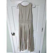 Banana Republic Champagne Beige Pleated Sleeveless Midi Dress with Pockets 0