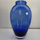 Vintage Tiffany & Co Cobalt Blue Optic Swirl Spiral Art Glass Vase England 10"