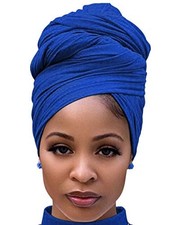 Head Wraps for Black Women Stretch Head Scarf Long African 1pcs -Royal Blue