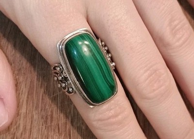 Sterling Silber 925 signiert YS Indien Malachit Grob Statement Ring Größe 7,5