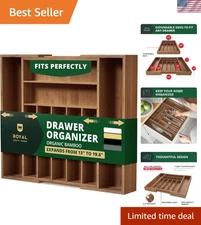 Bamboo Drawer Organizer with Grooved Dividers - 9 Slot Adjustable Design