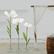 Set of 3 Artificial Flower Free Standing White Corn Poppy Decor Home Wedding