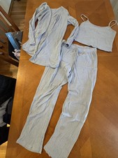 Light Gray Ribbed Knit 3-Piece Lounge Set