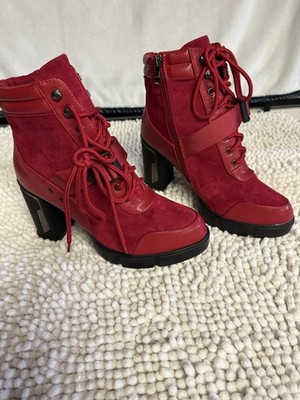Atalina Women's Suede Leather Boots 10 - Red