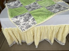 Crib Chenille Skirt w/Black  White Polka Dot Ruffle Matching Patchwork Blanket