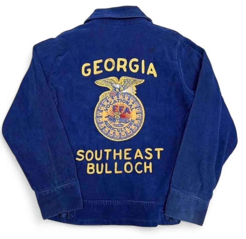 Vintage 70s FFA Arizona Blue Corduroy Jacket Sz 42 Chain Stitch - Image 2 of 2