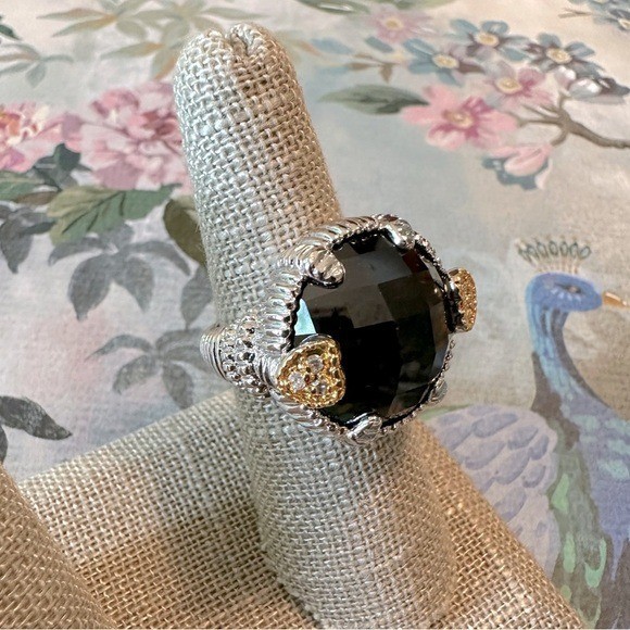 Jet Black Two Toned Heart Detail Ring Sz 7 Park Lane Jewelry Bellissimo Retired