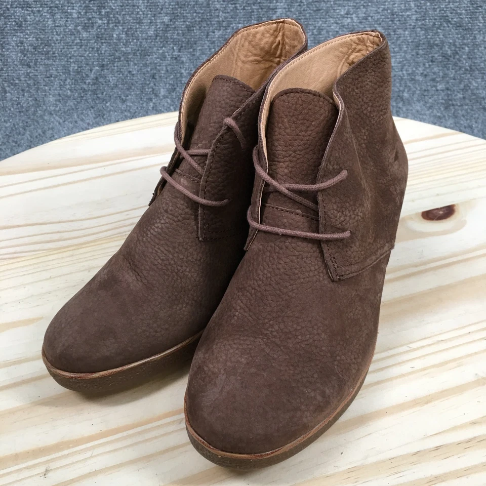 Botas Lucky Brand para mujer 8,5 Junes botín con cordones cuña al tobillo cuero marrón Foto 3 de 4