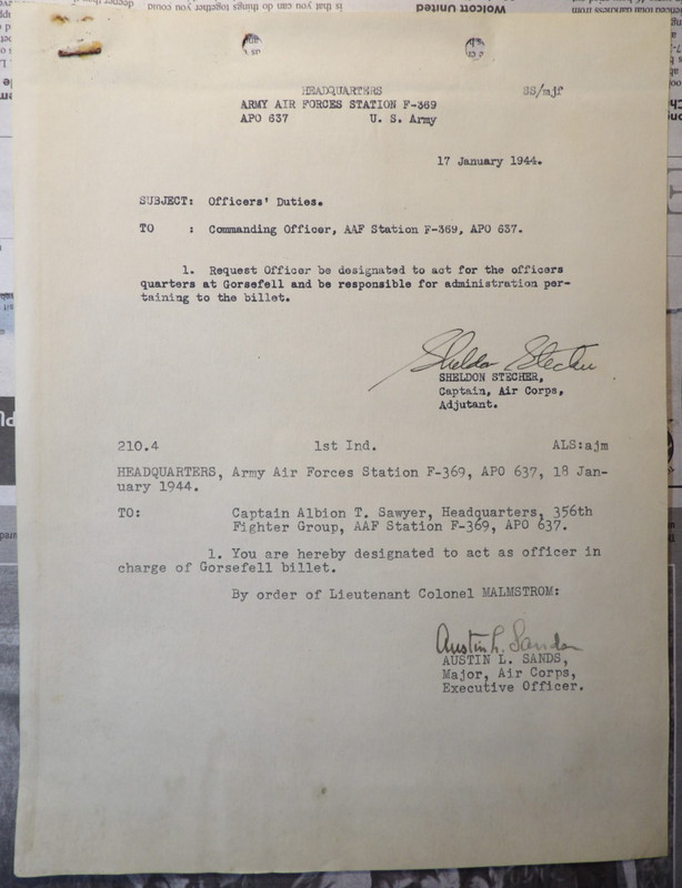 WWII 1944 Albion T Sawyer AAF F-369 double-signed Sheldon Stecher Austin Sands