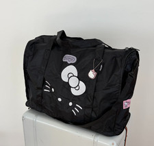 Sanrio Hello Kitty Foldable Weekender Bag Boston Travel Tote Black with Keyring