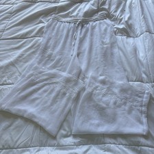 White Womens Large Wide Leg Palazzo Pants Smocked Waist Beach Cover Up Flowy VTG