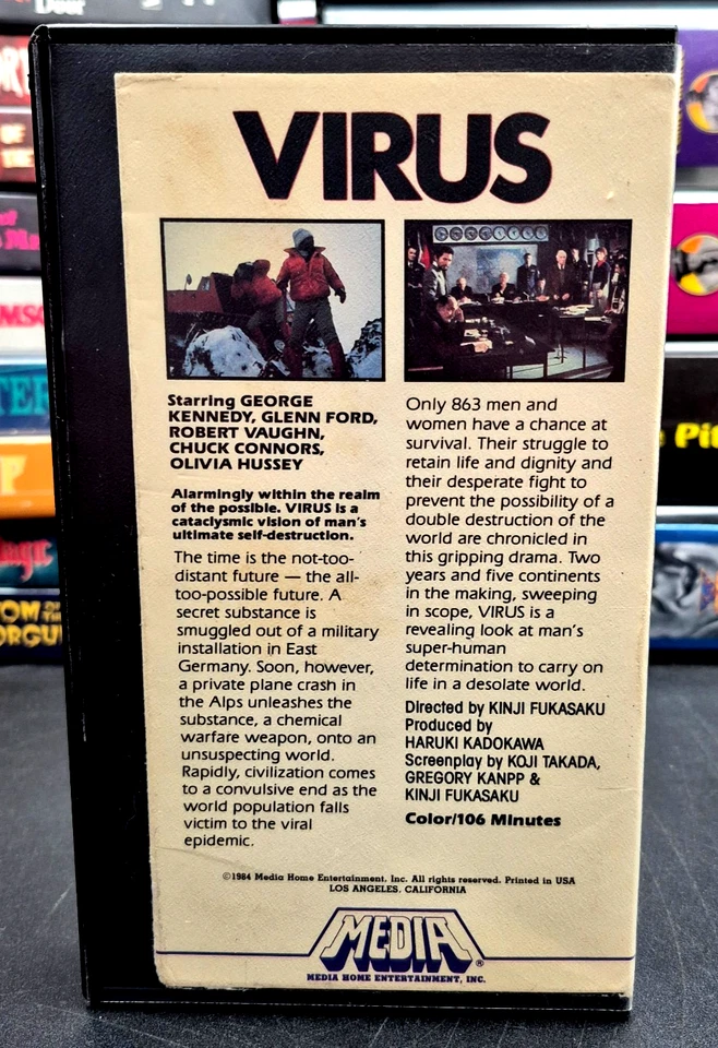 Virus VHS Media Home Video 1980 Horror Sci-Fi Robert Vaughn Rare HTF VG - Image 2 of 4