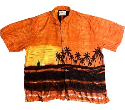 Thumbs Up Hawaiian Shirt Mens 2XL Sunset Beach Surfer Button Up Summertime Y2K