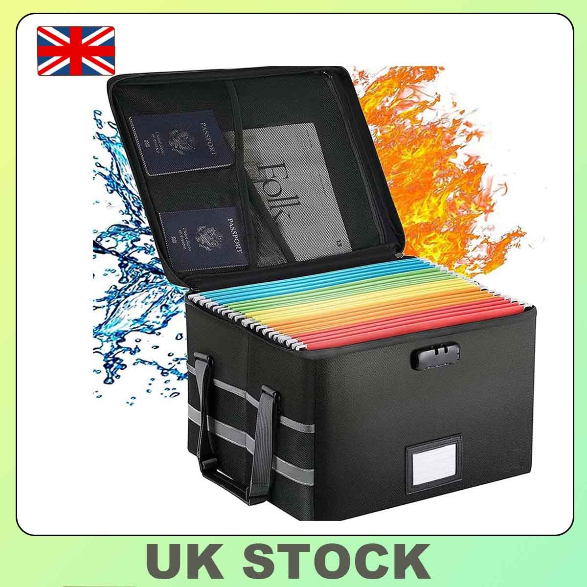 Fireproof Document Box with Lock, Collapsible File Organizer for Office & Study