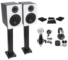 2 Rockville APM6W 6.5" 350w Studio Monitors 36" Stands Pads Headphones Mic